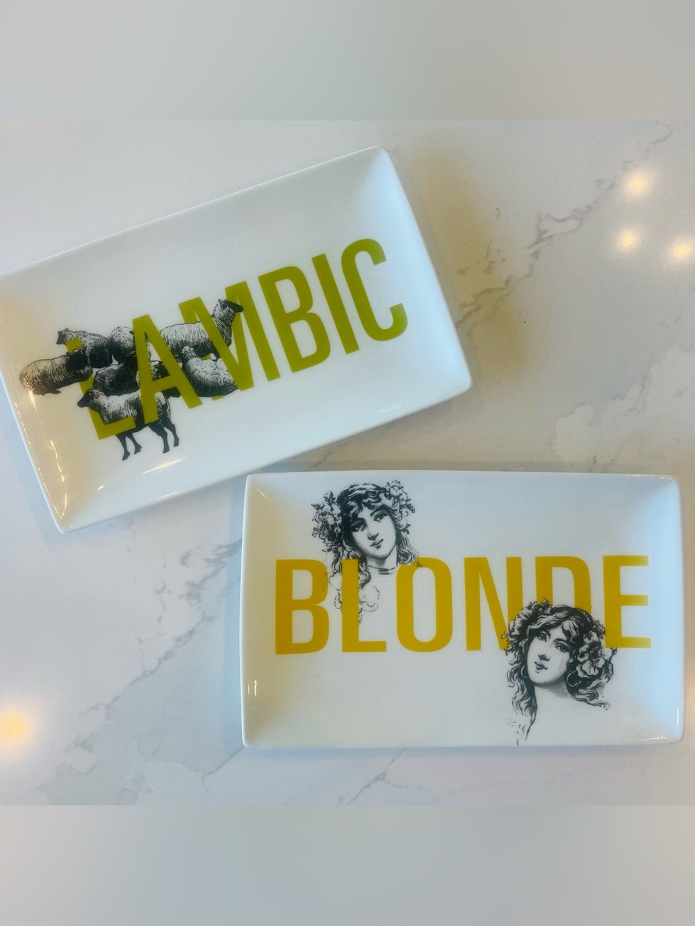 Crate & Barrel Barware Snack Trays- Blonde and Lambic